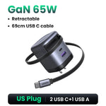 UGREEN 65W GaN Charger With Retractable USB C Cable For iPhone 17 16 Pro Samsung Xiaomi Laptop Macbook Tablet PD Fast Charger