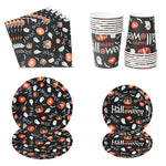 Halloween Disposable Tableware Pumpkin Ghost Boo Paper Plates Cups Napkins Kids Favor Happy Halloween Decoration Trick or Treat