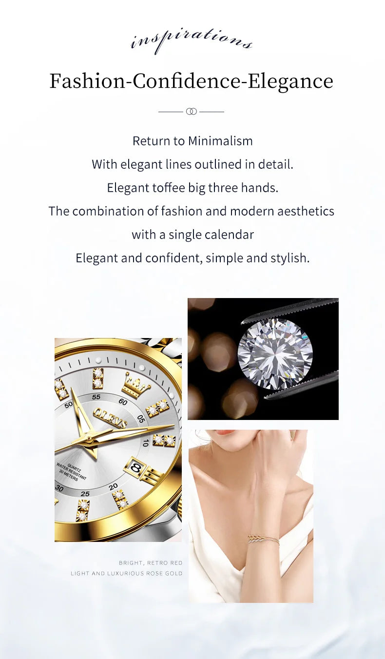 OLEVS 3620 Womens Watches Original Brand Elegant Fashion Quartz Wirtwatch For Ladies Waterproof Luminous Diamond Scale Reloj