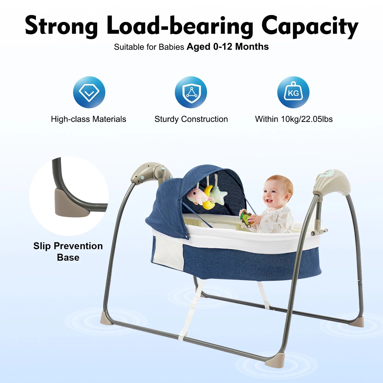 Portable Electric Baby Bed Cradle 0–12 Months – Blue