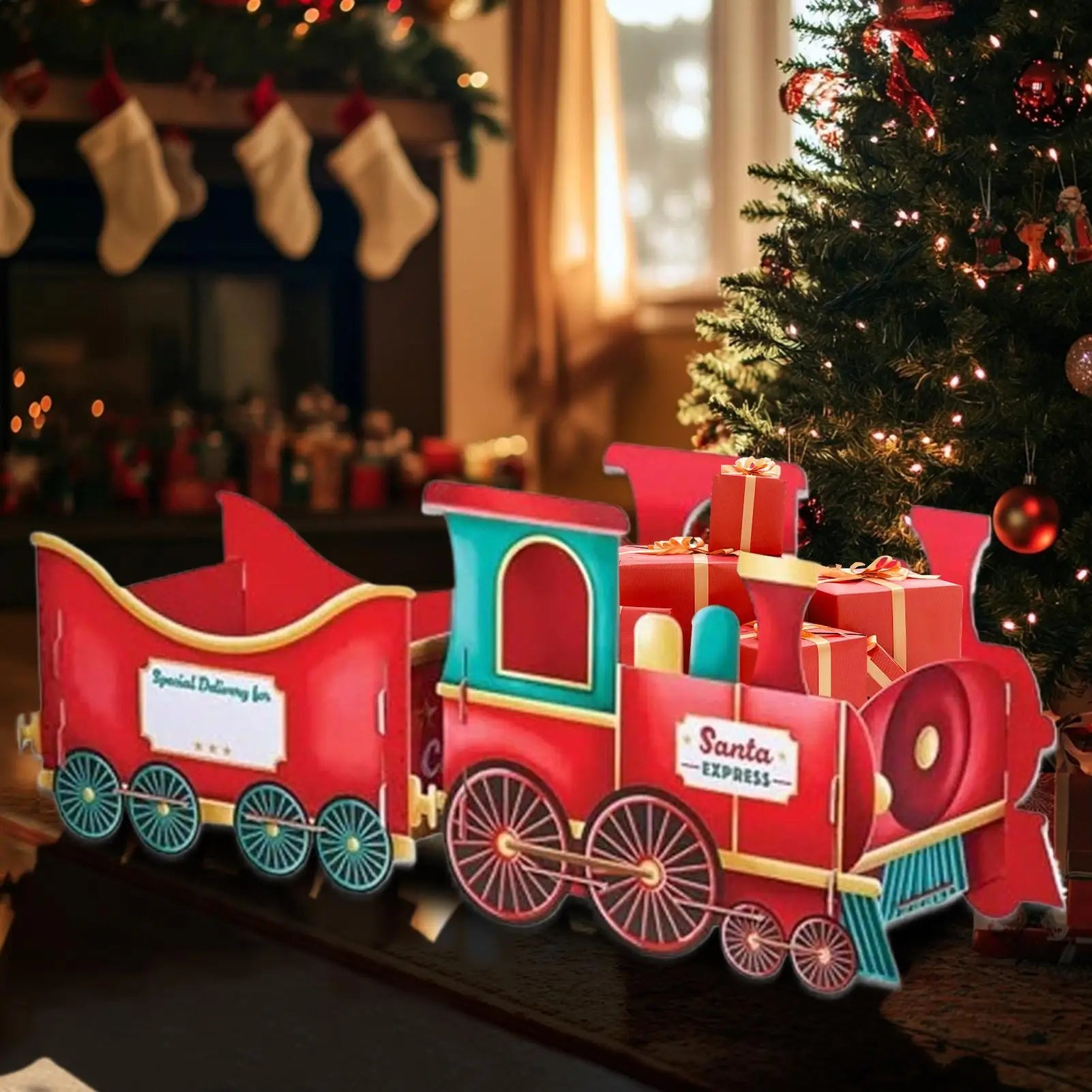 Santa Train Box  Christmas Gift Train Decoration Festive Christmas Train Santa Gingerbread Gift Boxes For Presents Candy