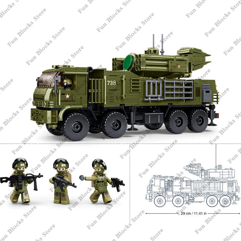 SLUBAN Military Antiaircraft Missile Vehicle Pantsir S1S Anti-aircraft Car Model Building Blocks Sets Soldier Bricks Kids Toys