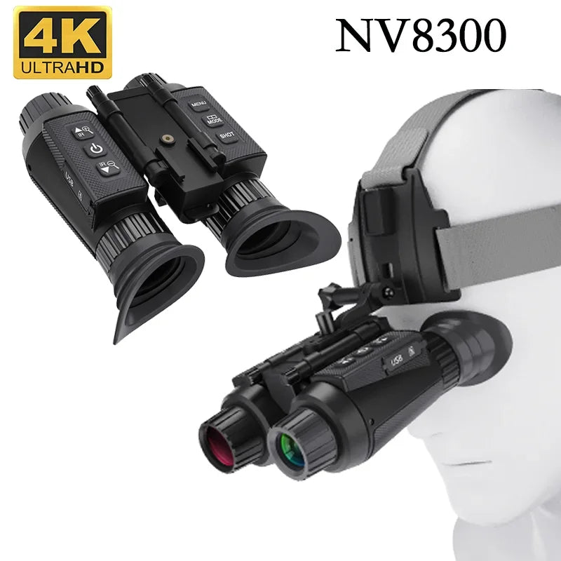 NV8300 Night Vision Binoculars Goggles 8X Digital Zoom 4K UHD 36MP 3D Head Mount Infrared Night Vision Device Hunting Telescope