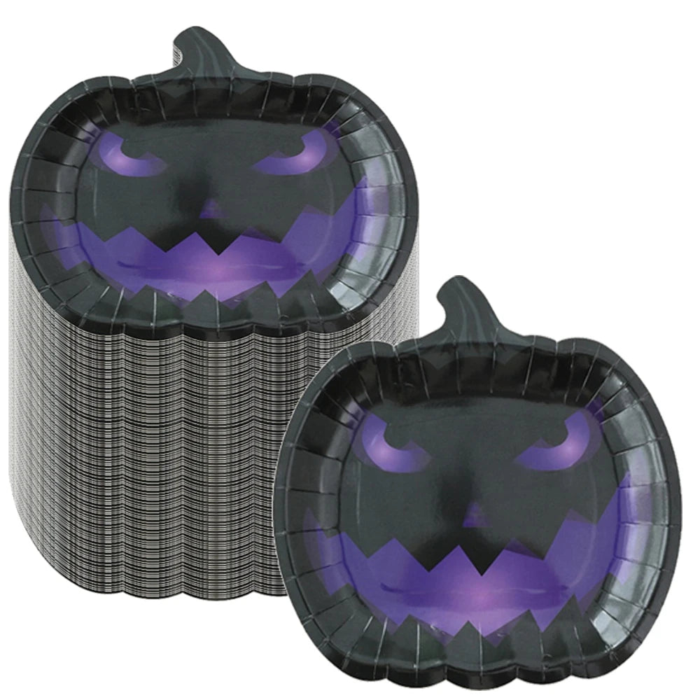 10/50pcs Halloween Pumpkin Paper Plates Cute Grimace Orange Pumpkin Shape Disposable Plates 7'' Halloween Tableware Decorations
