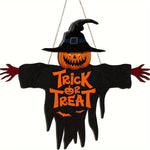1pcs 2D Halloween Trick-or-Treat Wooden Sign Monster Face Pumpkin Design Rope Hanger Porch Wall or Halloween Garden Party Decora