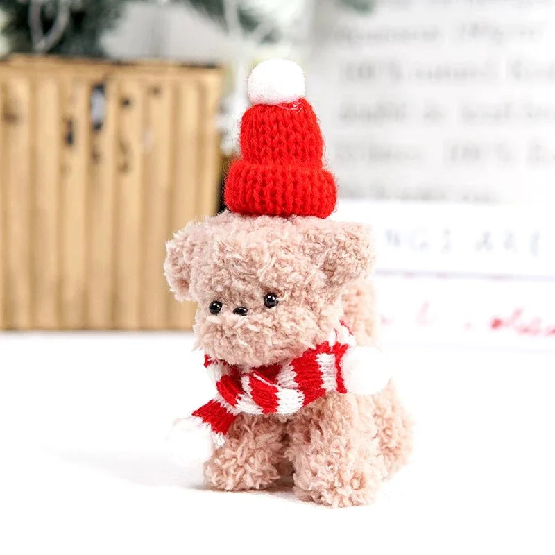 Mini Santa Knitted Hat & Scarf Small Christmas Costume for Cat Rabbit Doll Lollipop Bottle Cap DIY Xmas Party Dinner Decoration