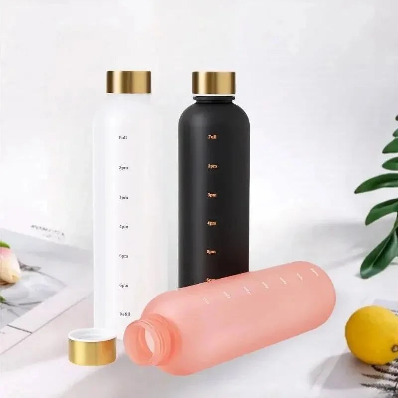 1000ML Bottle With Time Marker Motivational Reusable Fitness Sports Outdoors Travel Cycling Leakproof BPA Free Frosted Bottle