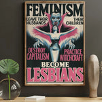 Retro Feminist Comic-Style Canvas Poster - "LESbianism Vs. Witchcraft" Wall Art Decor for Bedroom,Living Room,Office, Cafe, Bar