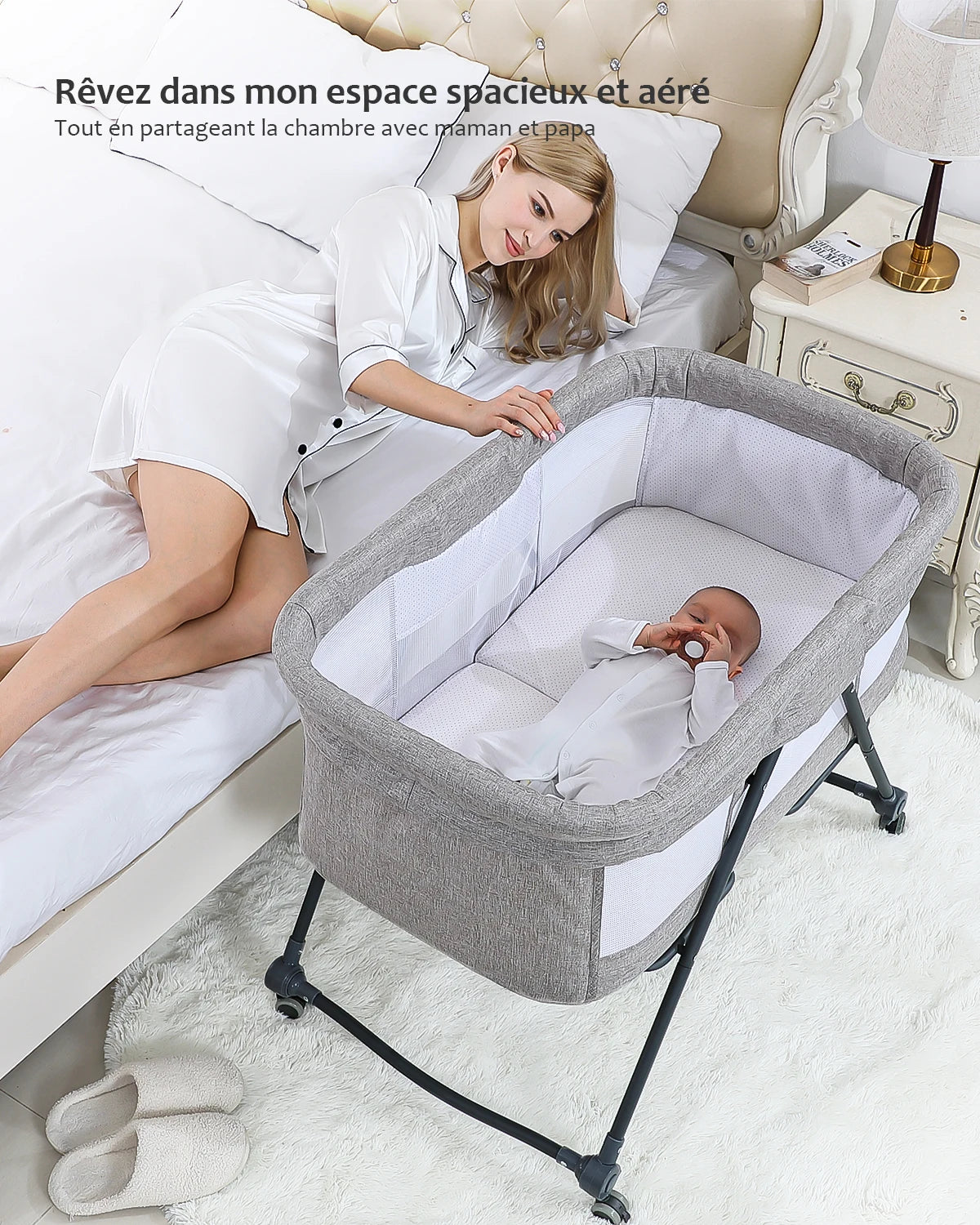 Baby Travel Cot with Mattress & Wheels – Convertible Rocking Crib