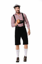M-XXL Men Bavarian Oktoberfest Lederhosen Costume for Cosplay German Beer Festivals Suspenders Rompers Shirt Hat Set Outfit