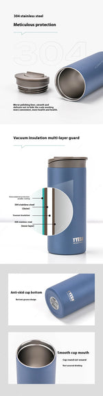 Tyeso Stainless Steel Insulated Travel Mug Leak-Proof Direct Drink Water Bottle for Men and Women Portable Car Coffee Cup