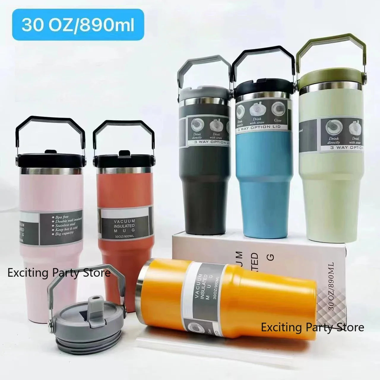 20oz/30oz Thermal Water Bottle With Straw Stainless Steel Car Coffee Mug Keeps Cold and Heat Thermal Mug Tumbler Vacuum Flasks