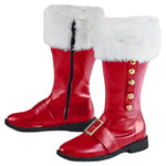 Christmas Santa Claus Boots Men Cosplay New Year Red Black Leather Shoes White Plush Cuffs Foot Halloween Xmas Winter Boots