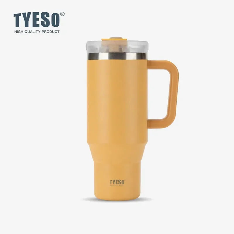 Tyeso 900/1200ML Tumbler Bottle Stainless Steel Car Mug With Handle Straw Thermal Iced Travel Vacuum Insulated Coffee Hot Cup