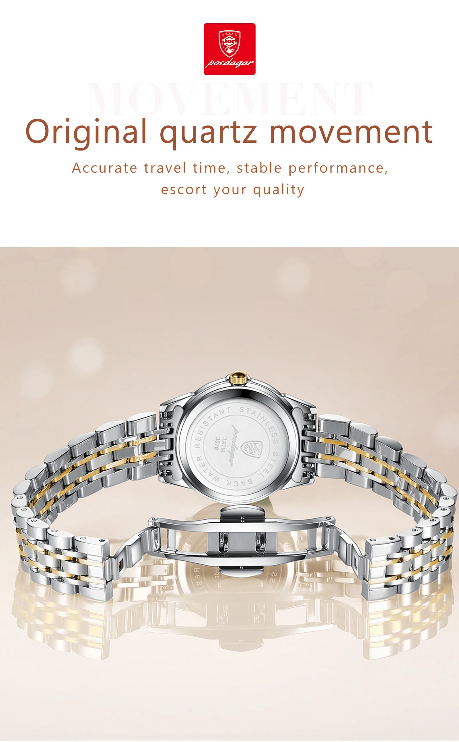 POEDAGAR Fashion Ladies Watch Waterproof Luminous Date Week Watch for Woman High Quality Stainless Steel Women's Quartz Watches