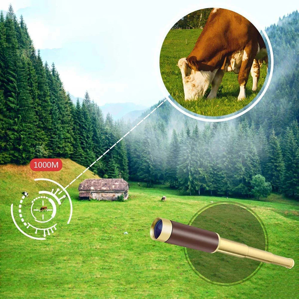 Pirate Monocular Telescope 25x30 High Powered Zoomable Collapsible Monocular Brass Spyglass Handheld for Hunting Hiking Travel