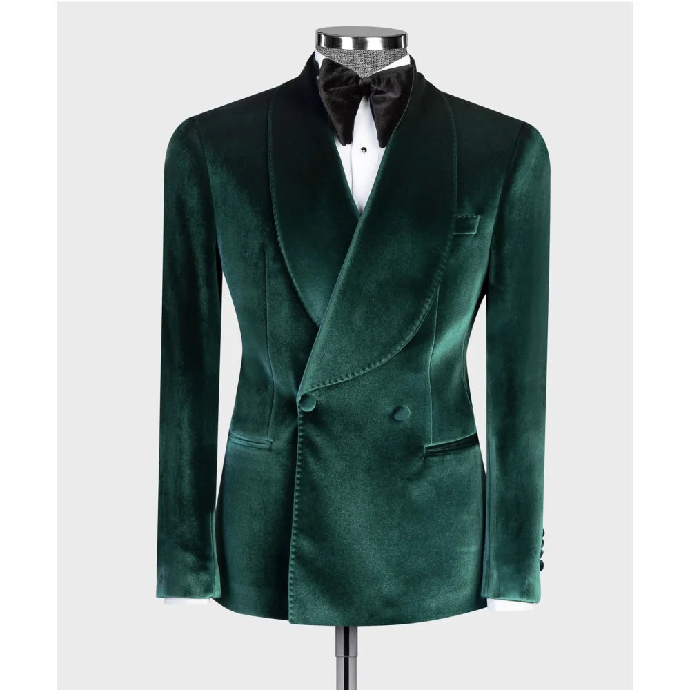 Luxury Red Velvet Smoking Men Suits Shawl Lapel Jackets Pant Set Wedding Party Prom Suit Formal Tuxedos 2 Pieces Blazer Sets