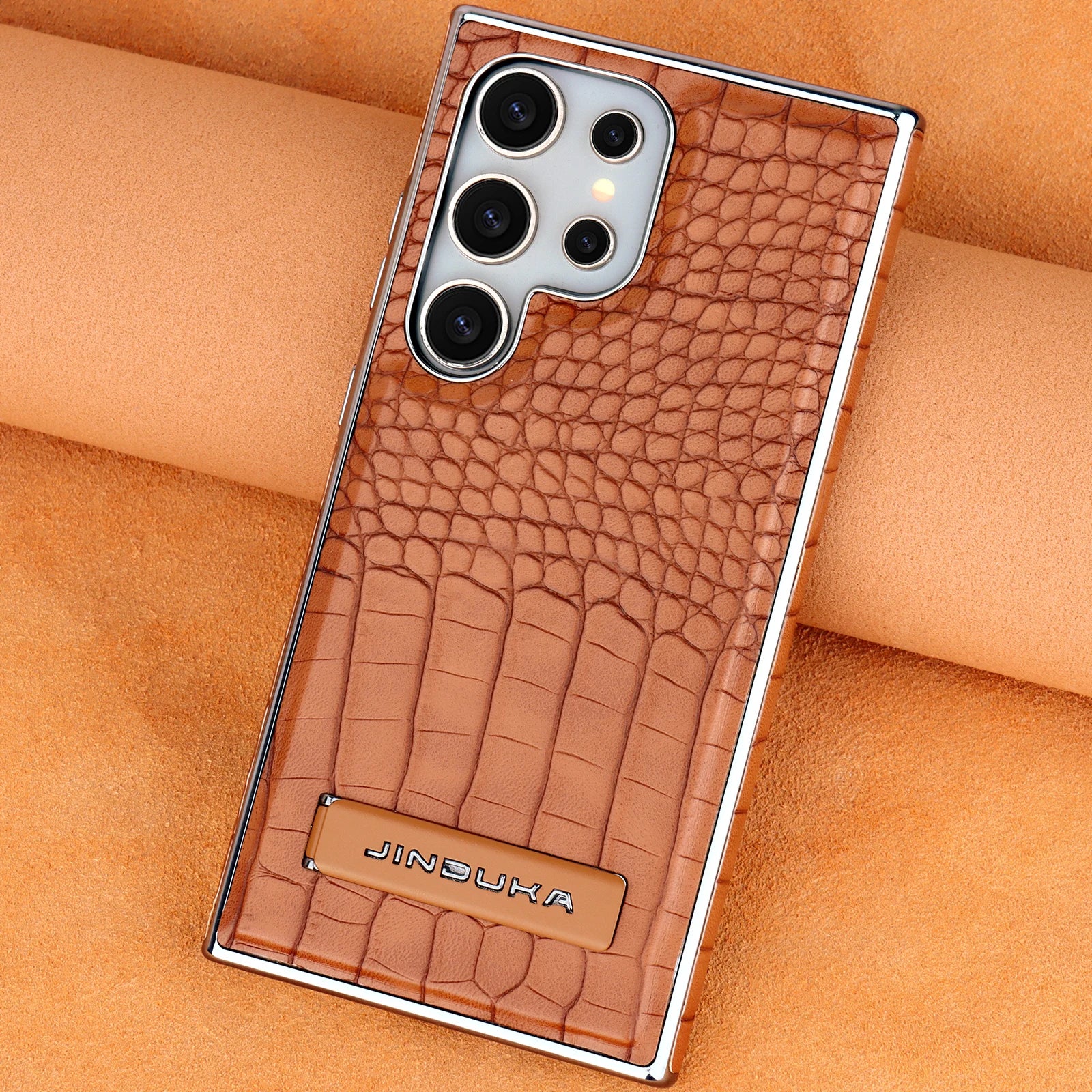 High Quality Leather Holder Electroplate Phone Case for Samsung Galaxy S25 S24 S23 Ultra S24 S23 Plus Bracket Magnetic Cover