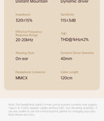 ROSESELSA Distant Mountain Retro Over Ear HiFi Headsets OOTD Vintage Metal Wired Headphones with MMCX 3.5mm Plug