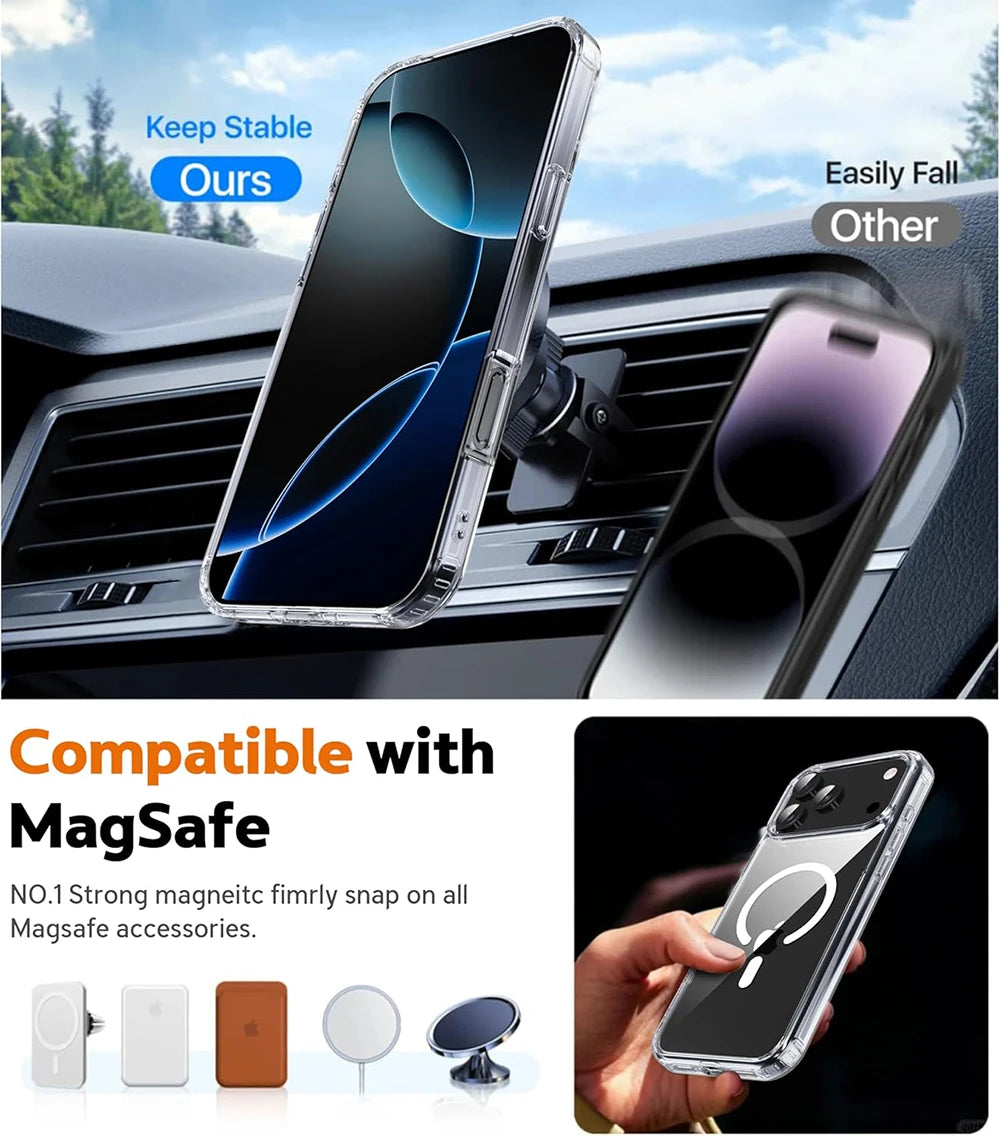 Magnetic Magsafe Wireless Charging Case For iPhone 17 Pro Max iPhone17 Air Clear Hybrid Hard Cover Soft Shell For iPhone17ProMax