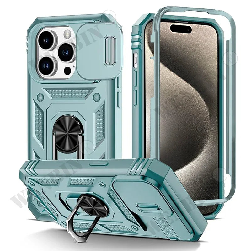 Case For iPhone 17 16 16e 15 14 13 12 11 Pro Max Plus Mini XS XR 8 Plus 8 7 SE Heavy Duty with Camera 360 Degree Kickstand Cover