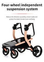 Ultimate 3-in-1 Lightweight Baby Stroller Travel System Convertible Pram & Carriage with PU Wheels for All-Terrain, Compact Fold