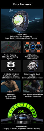 Military Smart Watch DT G1 GPS Track Compass Altimeter Bluetooth Calling 860mAh Battery DTG1 Men Outdoor Sports SmartWatch
