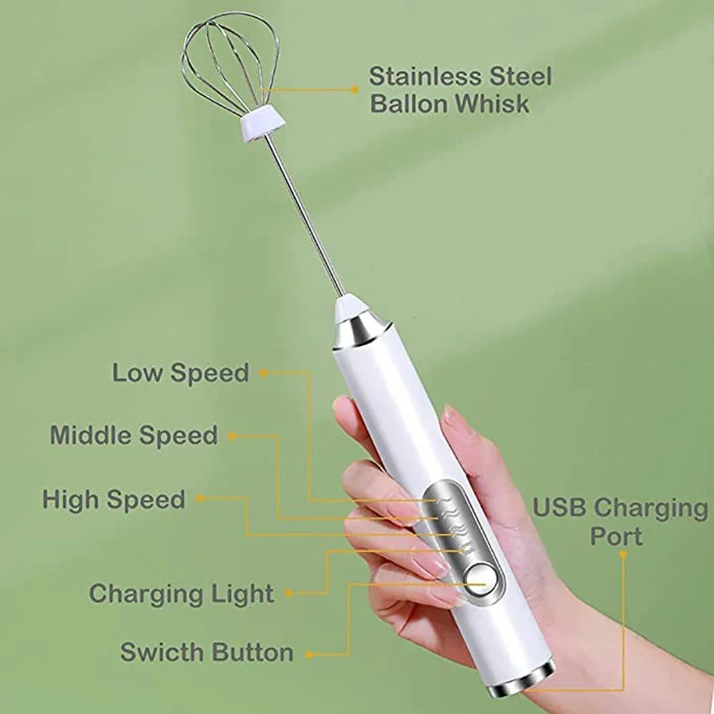 TINSOL Mini Portable Blender Electric Milk Frother Handheld Egg Beater USB Rechargeable Coffee Frother Kitchen Mixer