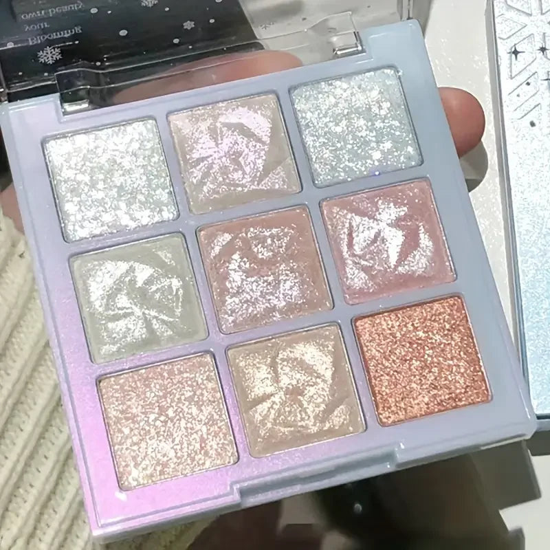 Snowflake 9-color Eyeshadow - Sparkling Pearl sequins, silver and pink tones, music festival and stage makeup, Valentine's Day