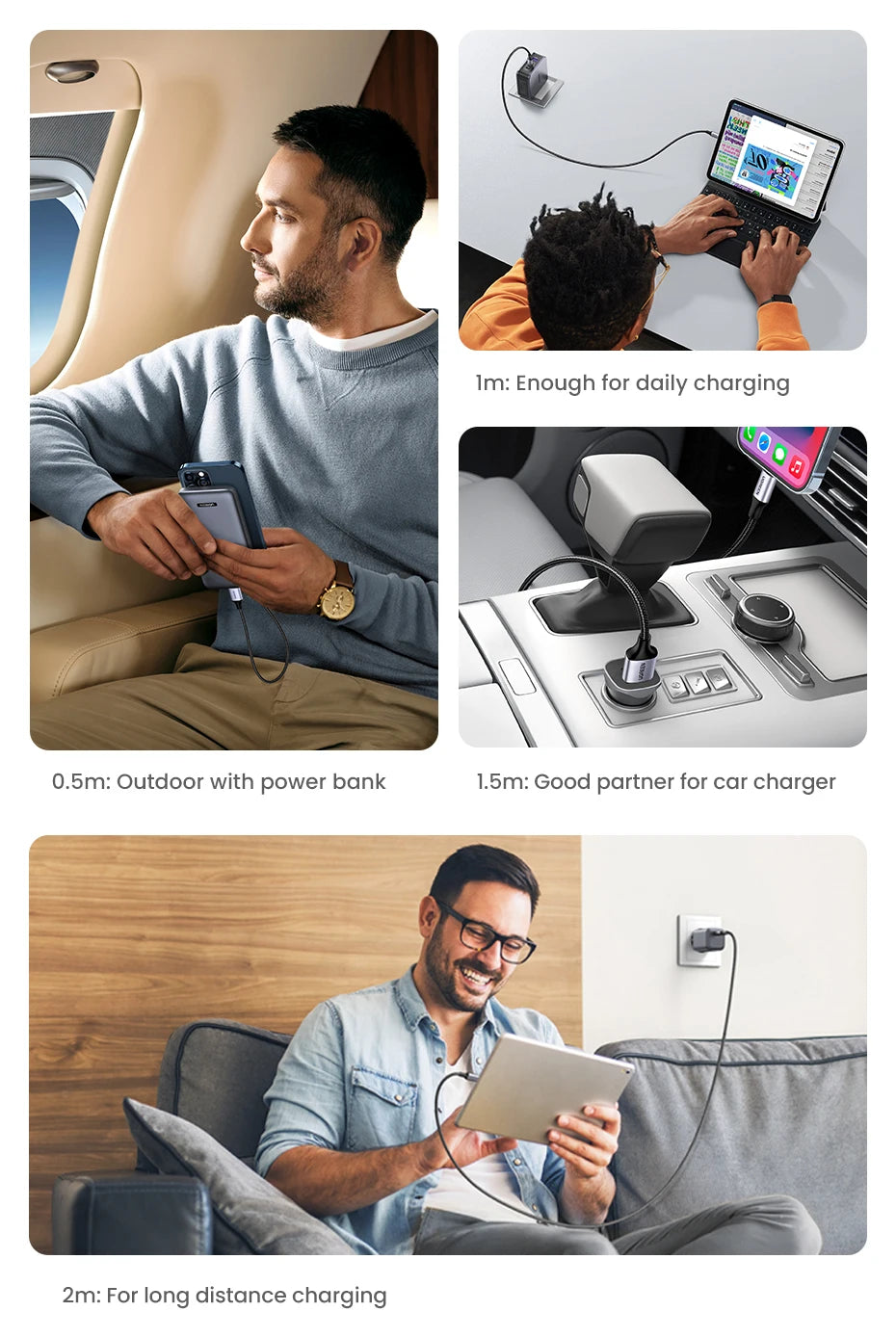 UGREEN MFi USB Cable for iPhone 14 13 12 Pro Max 2.4A Fast Charging Lightning Cable for iPad Mini Phone Data Cable