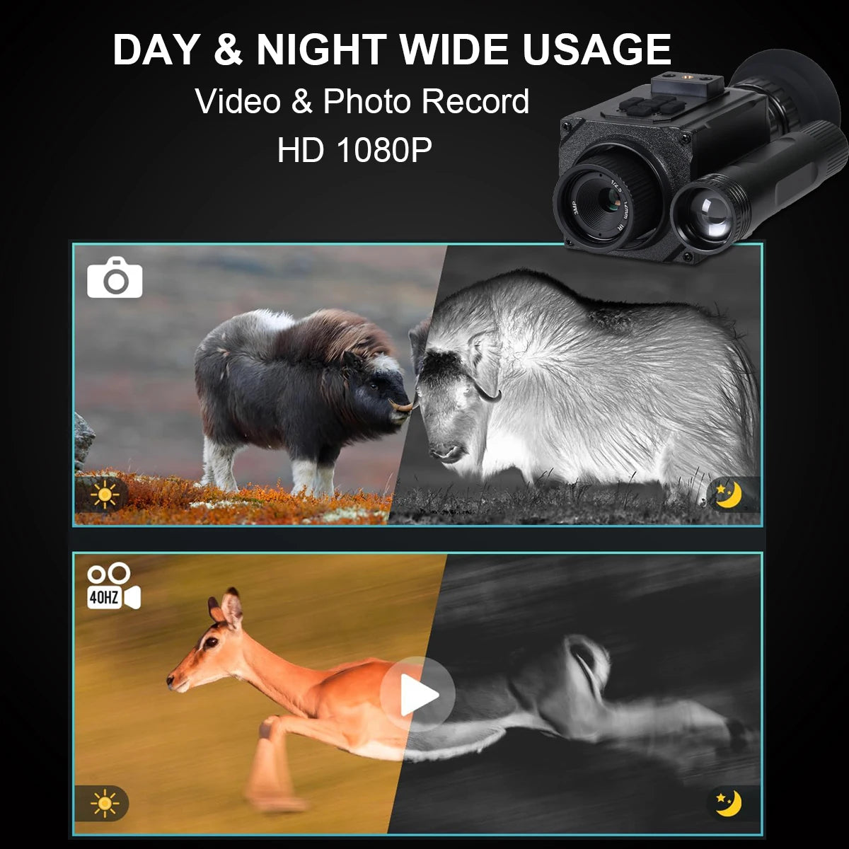 Megaorei NK006 Helmet Night Vision Monocular Long-Distance Infrared 5X Zoom 1080P Digital Hunting Night Vision Goggles Telescope