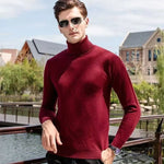 Men's 100% Pure Wool Pullover Sweater For Autumn Winter High Collar Knitted Long Sleeved Loose Solid Color Casual Simple Warmtop