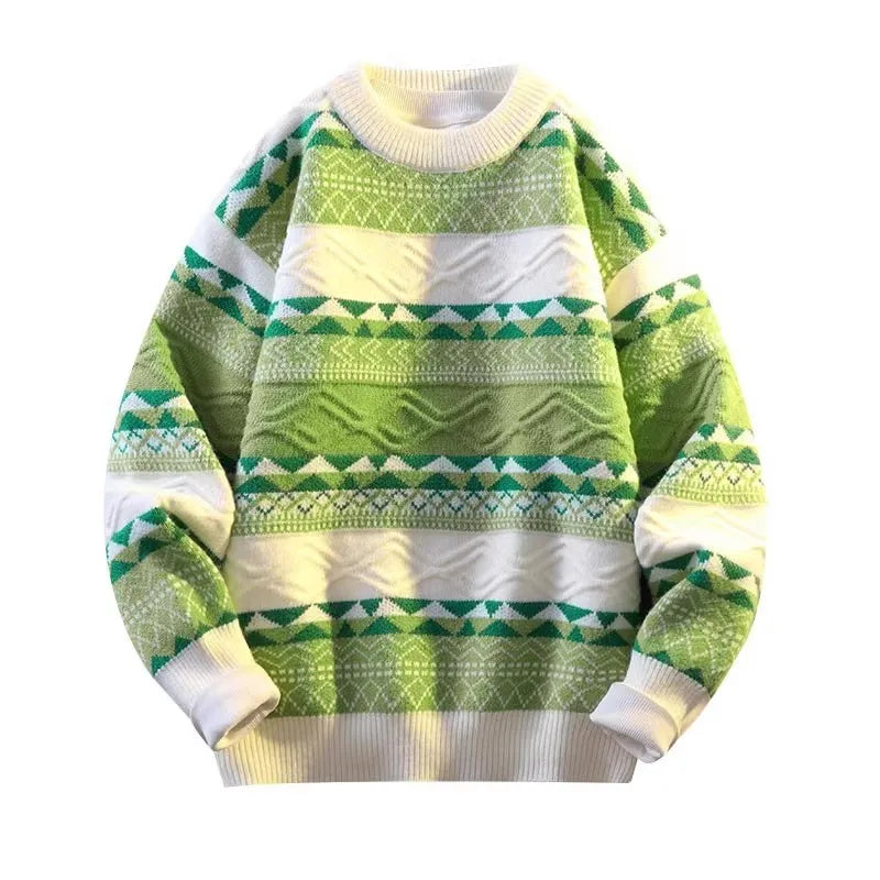 Autumn Winter New Casual Sweater Men Fashion Striped Patchwork Knit Pullovers Mens O-Neck Loose Youthful Vitality Sweaters Man