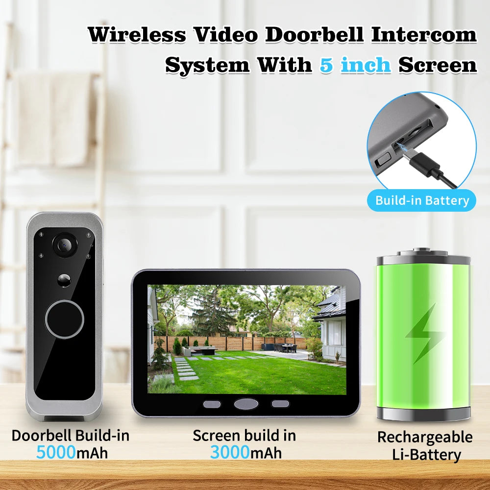 Smart Home Security Ring bell Video Intercom 1080P Motion Detect Tuya Video Doorbell With 5 inch Screen