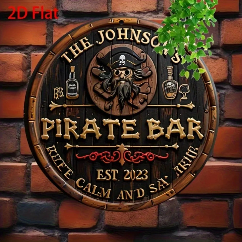 "The Johnson Pirate Bar" Vintage Metal Sign - Skull Design Aluminum Art for Halloween & Bar Decor