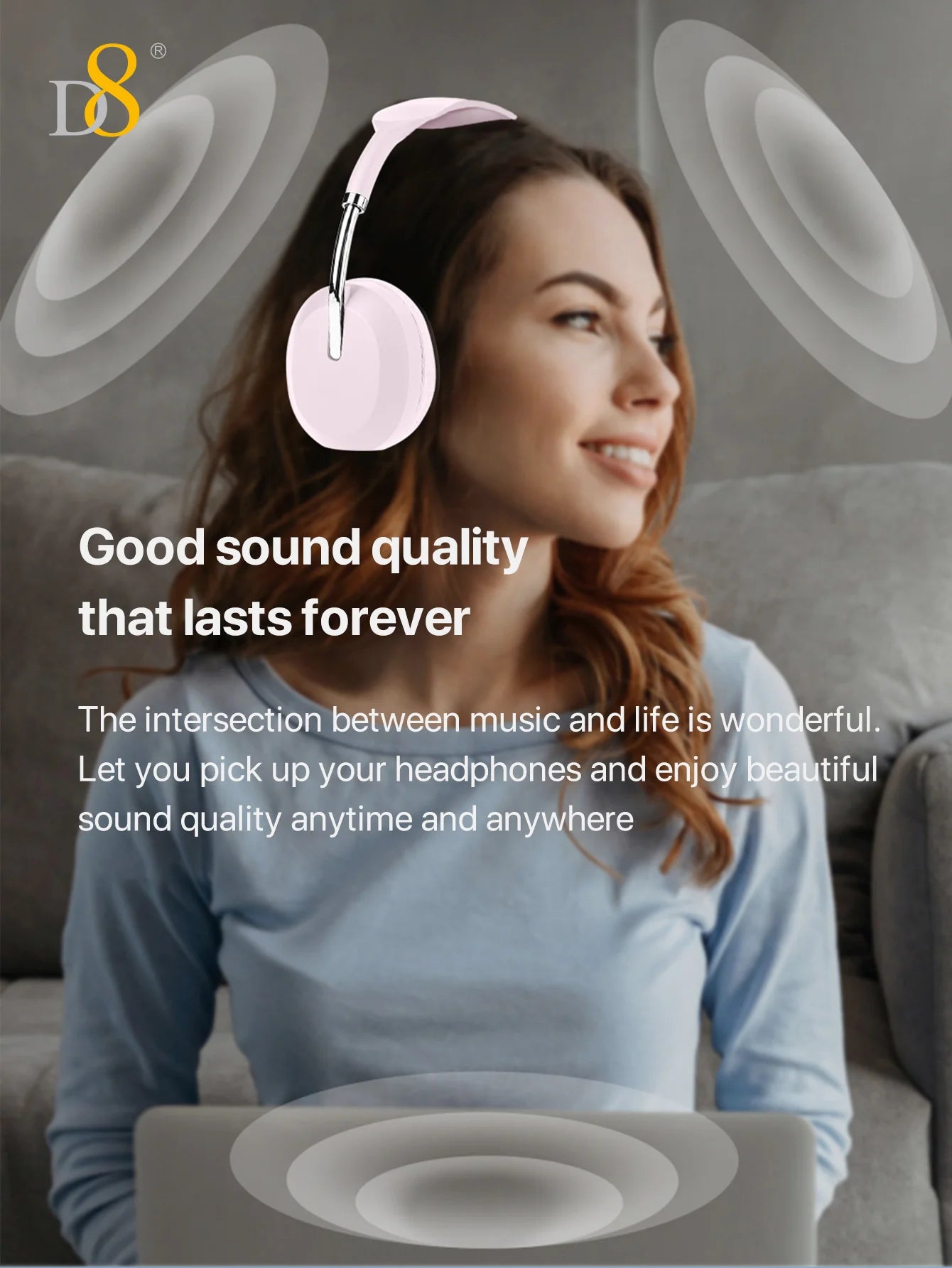 D8 Over Ear  Headphones,  Wireless and Wired Headset Built-in Microphone,  Micro SD Card Slot - (Stealth)  40H Playtime