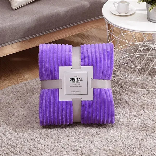 Striped Flannel Blankets For Beds Solid Pink Blue Color Soft Warm Mink Throw Sofa Cover Bedspread Beach Airplane Travel Blankets