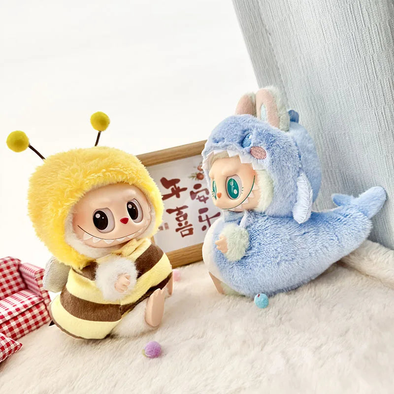 Doll Clothes For 15-17cm Labubu Pendant Sitting Baby Bee Dinosaur Shark Labubu Dolls Accessories Cute Decoration Little Clothes