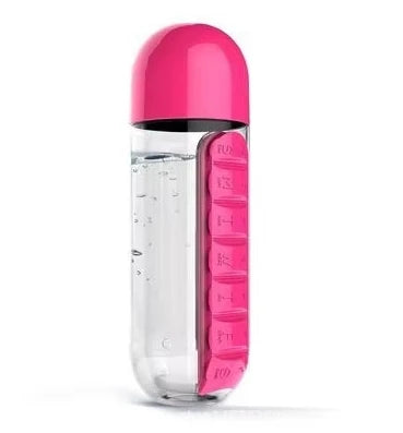 Portable Water Bottle with Built-in Pill Box for Medicines, Vitamins, Perfect for Outdoor, Gym, Fitness, Camping and Traveling