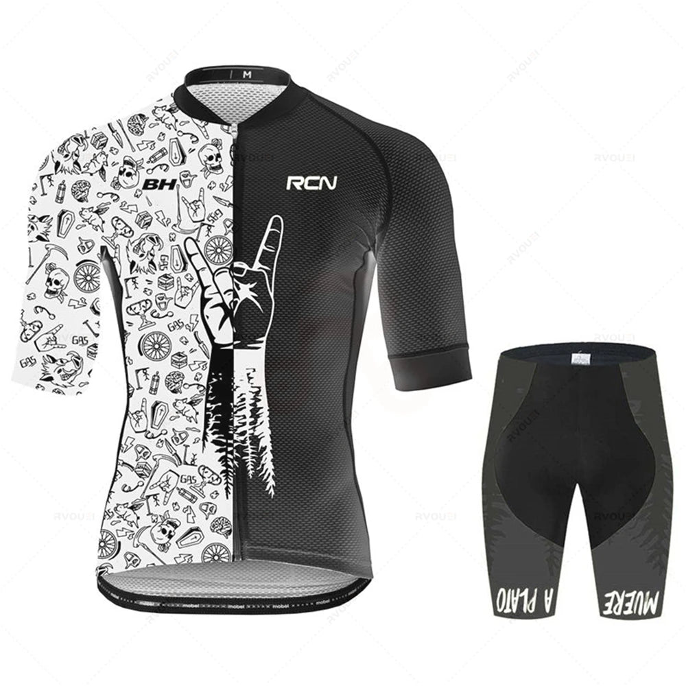 2025 RCN Pro Team Cycling Jersey Set – Men’s Short Sleeve Road Bike & MTB Racing Kit, Breathable Summer Bicycle Clothing with Bib Shorts