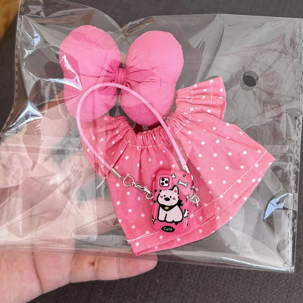 For Korea Kpop Exo Labubu Idol Dolls Jean Dress Big Bowknot Doll Clothes Kids Gift 15-17cm Cute Mini Clothes Doll Accessories