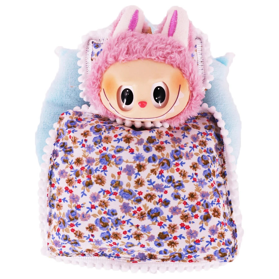 17cm Mini Doll's Accessories Set For Labubu Doll Pop 3Pcs/Set Bed+Quilt+Pillow Pajamas Sleeping Bag Dollhouse Gift,Girl's Toys