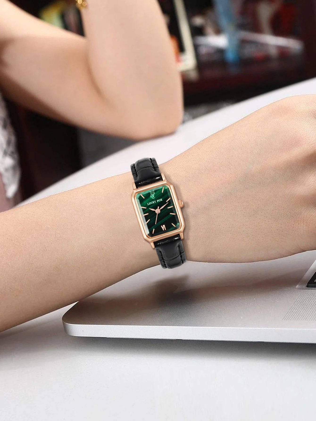 LUCKY FOX Women Watches Fashion Green Square Leather Quartz Watch Luxury Ladies Wristwatch Girlfriend Gift