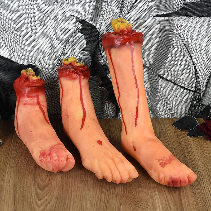 2024 Halloween Fake Human Arm Plastic Hands Foot Bloody Dead Body Parts Outdoor Haunted House Scary Props Halloween Decorations