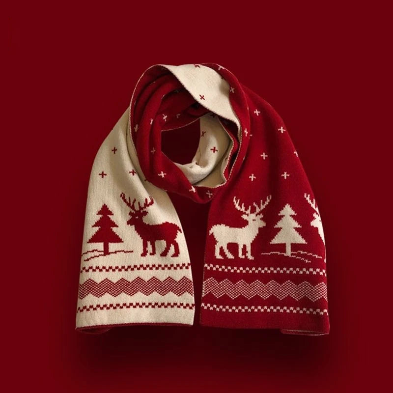 Christmas Scarf for Women Men Cute Deer Elk Knitted Scarves Winter Warm Woolen Shawl Girls Christmas Present