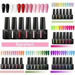 MEET ACROSS 6Pcs Gel Nail Polish Set Pink Red Green Macaron Color Manicure Kit For Nails UV Gel Nail Art Varnish Nail Supplies
