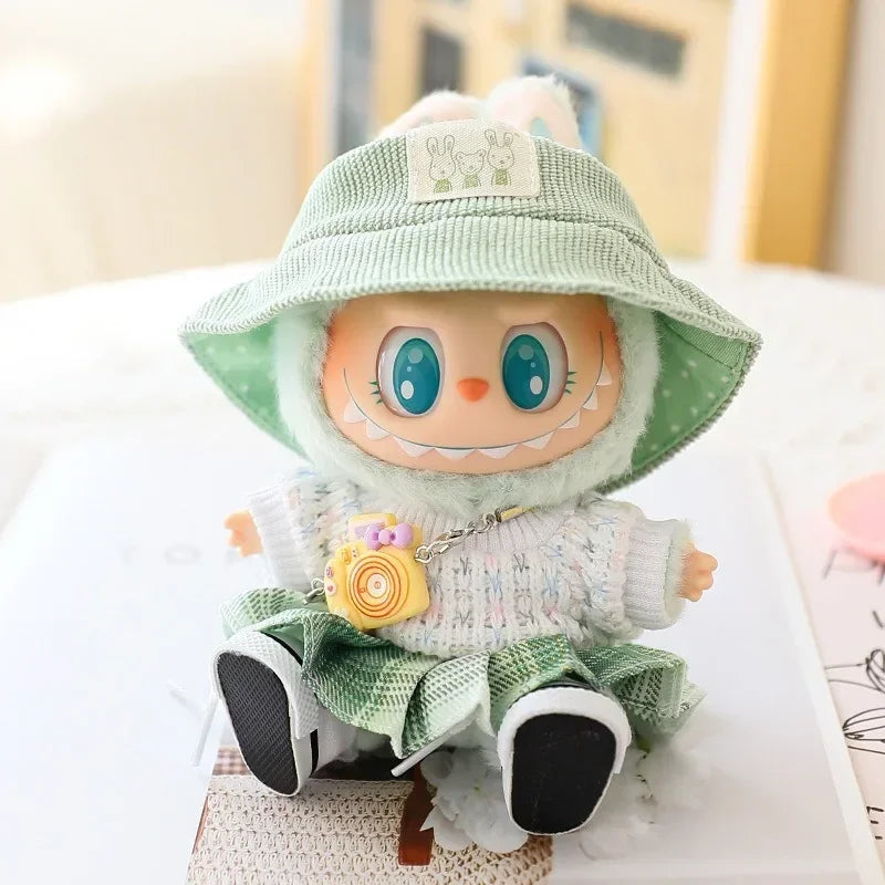 17cm Labubu Doll Clothes Set for Ropa Labubu Macaron Dolls JK Pleated Skirt with Camera and Shoes