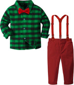 Baby Christmas Outfit Boy Kids Gentleman Formal Suit Toddler Suspenders Clothing Set Infant Party Dress Shirt