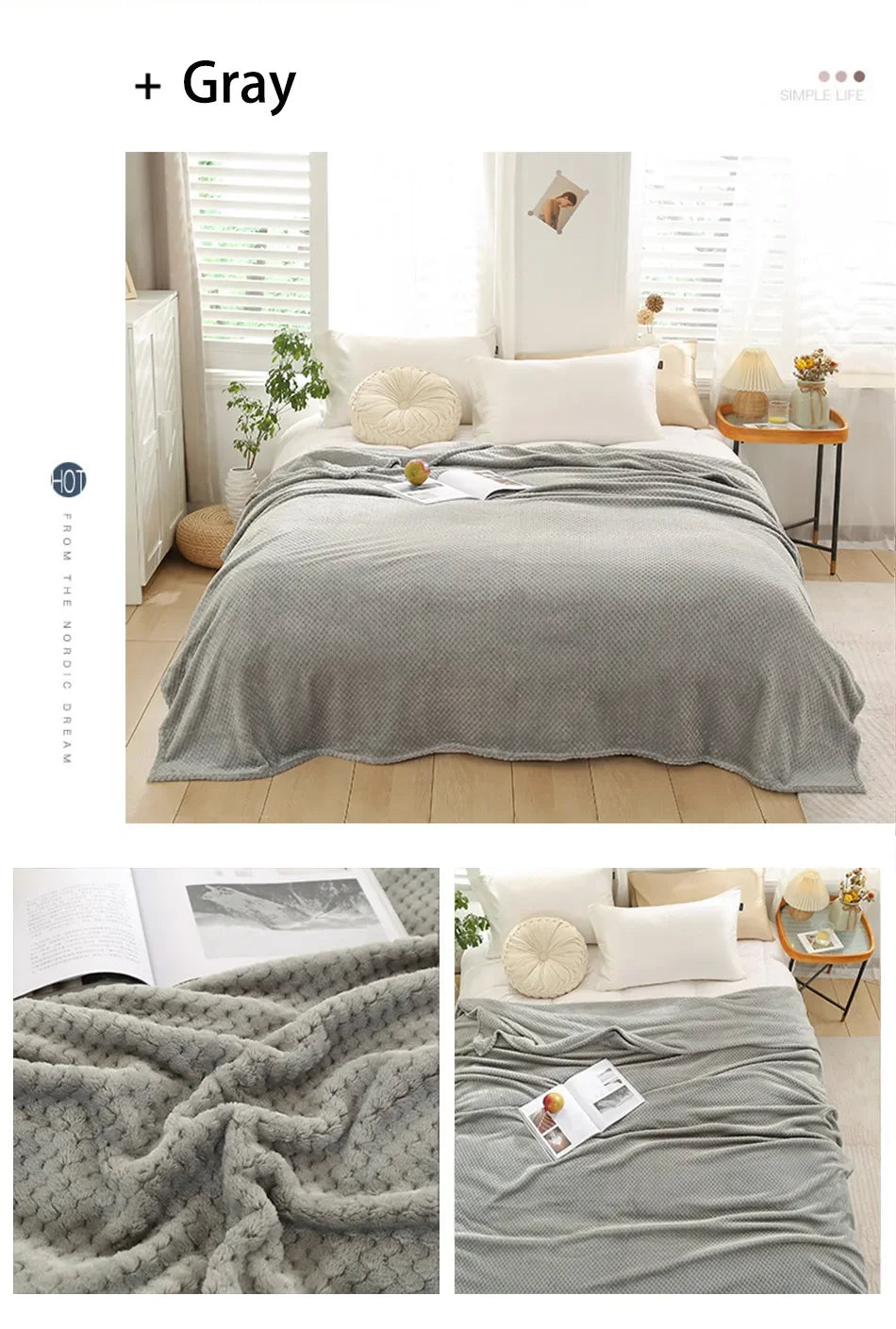 Japan Style Coral Fleece Blankets 300gsm Spring Summer Soft Fluffy Faux Fur Mink Throw Solid Sofa Cover Bedspread Plaid Blankets