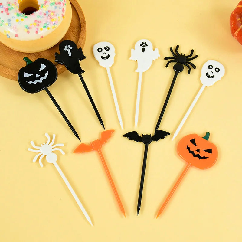 20/50Pcs Halloween Toothpicks DIY Cupcake Topper Pumpkin Ghost Dessert Fruit Picks Sticks Halloween Party Decoration Supplies